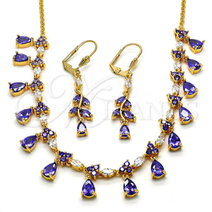 Collar y Dije 06.221.0011 Oro Laminado, Diseño de Gota, con Amatista and Blanca Zirconia Cubica, Pulido, Tono Dorado