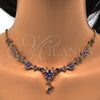 Collar y Dije 06.221.0016.1 Oro Laminado, Diseño de Flor y Gota, con Amatista Zirconia Cubica, Pulido, Tono Dorado
