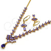 Collar y Dije 06.236.0003.1 Oro Laminado, Diseño de Gota y Oja, con Amatista and Blanca Zirconia Cubica, Pulido, Tono Dorado