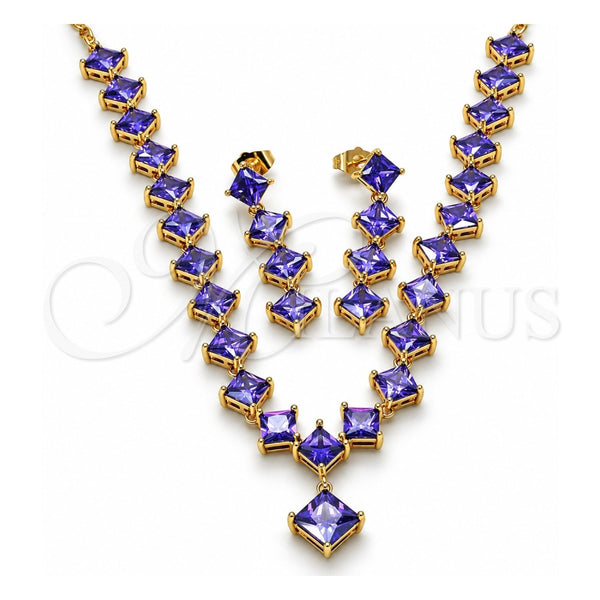 Collar y Dije 06.236.0004 Oro Laminado, con Zirconia Cubica Amatista, Pulido, Tono Dorado