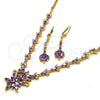 Collar y Dije 06.236.0005.1 Oro Laminado, Diseño de Gota, con Amatista and Blanca Zirconia Cubica, Pulido, Tono Dorado