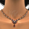 Collar y Dije 06.236.0002.1 Oro Laminado, Diseño de Gota y Oja, con Multicolor Zirconia Cubica, Pulido, Tono Dorado
