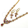 Collar y Dije 06.236.0002.1 Oro Laminado, Diseño de Gota y Oja, con Multicolor Zirconia Cubica, Pulido, Tono Dorado