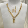 Collar y Dije 06.236.0007 Oro Laminado, Diseño de Oja, con Blanca Zirconia Cubica, Pulido, Tono Dorado