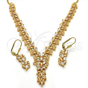 Collar y Dije 06.236.0007 Oro Laminado, Diseño de Oja, con Blanca Zirconia Cubica, Pulido, Tono Dorado