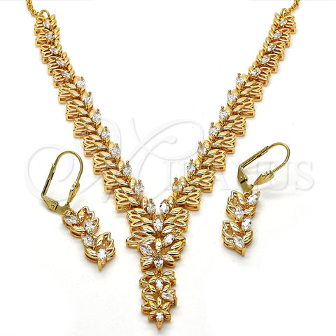 Collar y Dije 06.236.0007 Oro Laminado, Diseño de Oja, con Blanca Zirconia Cubica, Pulido, Tono Dorado