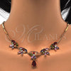 Collar y Dije 06.205.0003.1 Oro Laminado, Diseño de Flor y Gota, con Multicolor Zirconia Cubica, Pulido, Tono Dorado