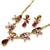 Collar y Dije 06.205.0003.1 Oro Laminado, Diseño de Flor y Gota, con Multicolor Zirconia Cubica, Pulido, Tono Dorado