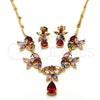 Collar y Dije 06.205.0003.1 Oro Laminado, Diseño de Flor y Gota, con Multicolor Zirconia Cubica, Pulido, Tono Dorado