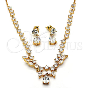 Collar y Dije 06.205.0018 Oro Laminado, Diseño de Gota y Oja, con Blanca Zirconia Cubica, Pulido, Tono Dorado