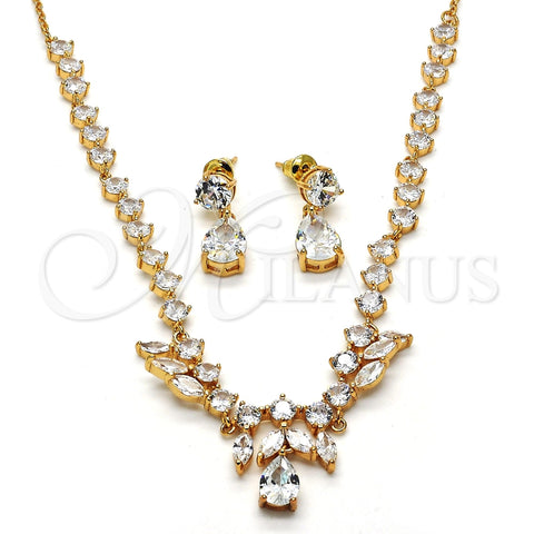Collar y Dije 06.205.0018 Oro Laminado, Diseño de Gota y Oja, con Blanca Zirconia Cubica, Pulido, Tono Dorado