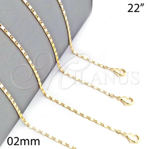 Gargantilla Basica 04.213.0004.22 Oro Laminado, Pulido, Tono Dorado (02 MM Thickness, 22 Inches Length)