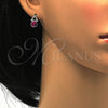 Arete Dormilona 02.26.0047 Rodio Laminado, con Swarovski Elements Blanca y Fuchsia, Pulido, Rodinado