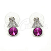Arete Dormilona 02.26.0047 Rodio Laminado, con Swarovski Elements Blanca y Fuchsia, Pulido, Rodinado