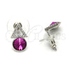 Arete Dormilona 02.26.0047 Rodio Laminado, con Swarovski Elements Blanca y Fuchsia, Pulido, Rodinado