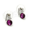 Arete Dormilona 02.26.0047 Rodio Laminado, con Swarovski Elements Blanca y Fuchsia, Pulido, Rodinado