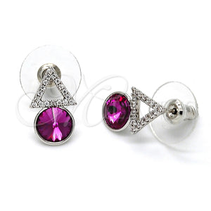 Arete Dormilona 02.26.0047 Rodio Laminado, con Swarovski Elements Blanca y Fuchsia, Pulido, Rodinado