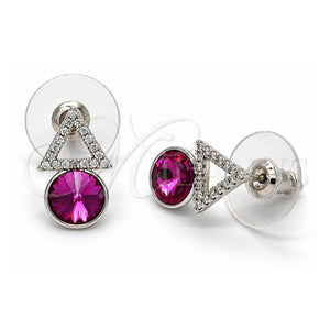 Arete Dormilona 02.26.0047 Oro Laminado Blanco, con Swarovski Elements Blanca y Fuchsia, Pulido, Rodinado