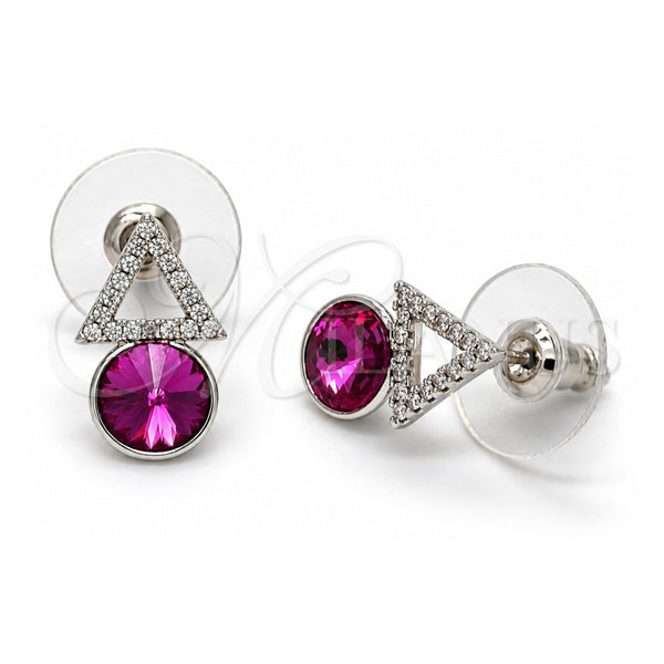 Arete Dormilona 02.26.0047 Oro Laminado Blanco, con Swarovski Elements Blanca y Fuchsia, Pulido, Rodinado