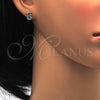 Arete Dormilona 02.26.0049 Rodio Laminado, Diseño de Corazón y Gota, con Micro Pave Blanca y Swarovski Elements Rose Patina, Pulido, Rodinado
