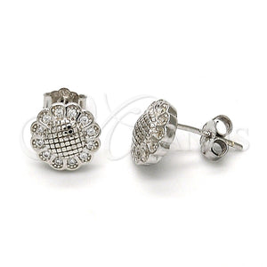 Arete Dormilona 02.175.0052 Plata Rodinada, Diseño de Flor, con Micro Pave Blanca, Pulido, Rodinado