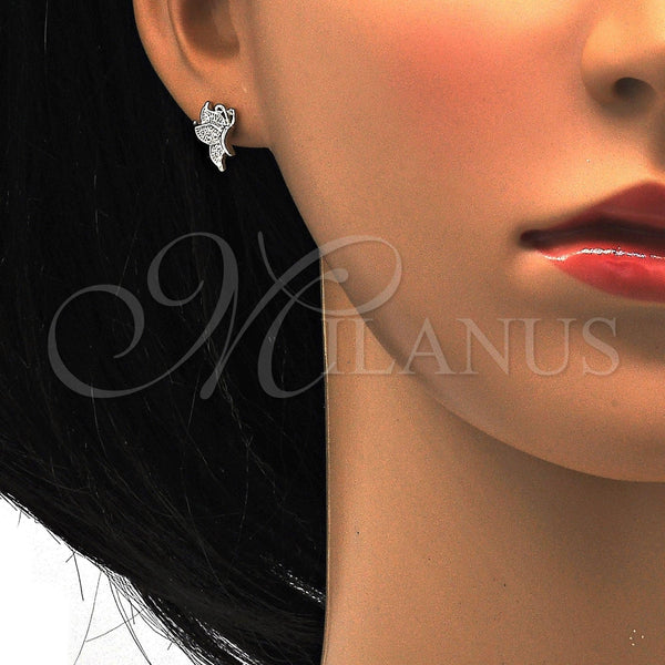 Arete Dormilona 02.175.0059 Plata Rodinada, Diseño de Mariposa, con Micro Pave Blanca, Pulido, Rodinado