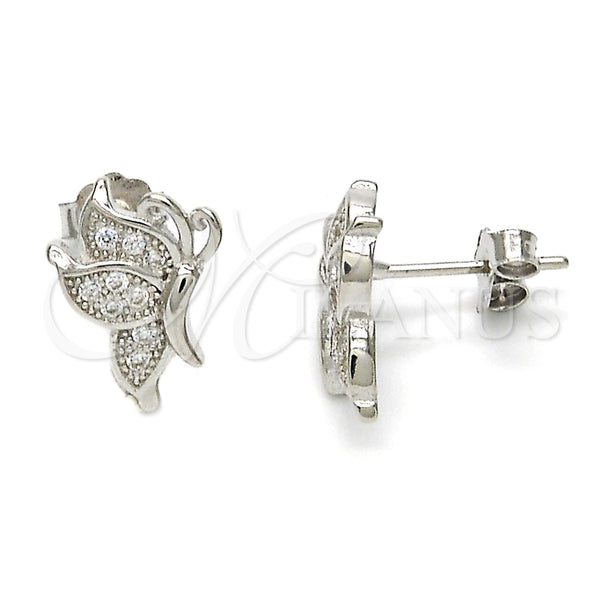 Arete Dormilona 02.175.0059 Plata Rodinada, Diseño de Mariposa, con Micro Pave Blanca, Pulido, Rodinado