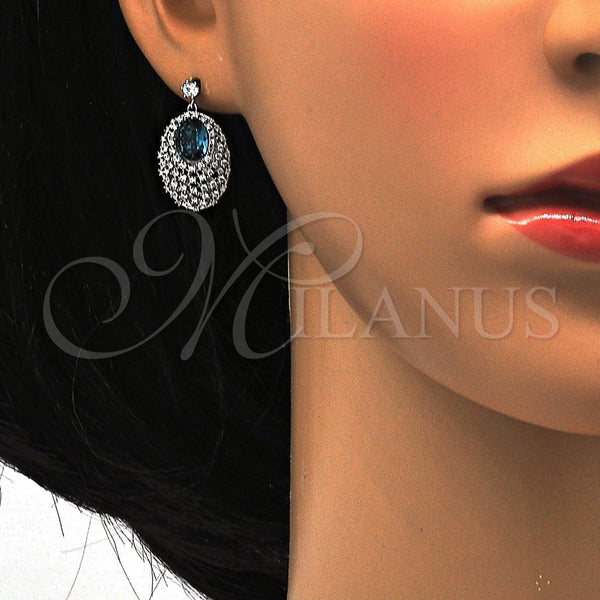 Arete Colgante 02.26.0140 Rodio Laminado, con Zirconia Cubica Blanca y Swarovski Elements Indicolite, Pulido, Rodinado