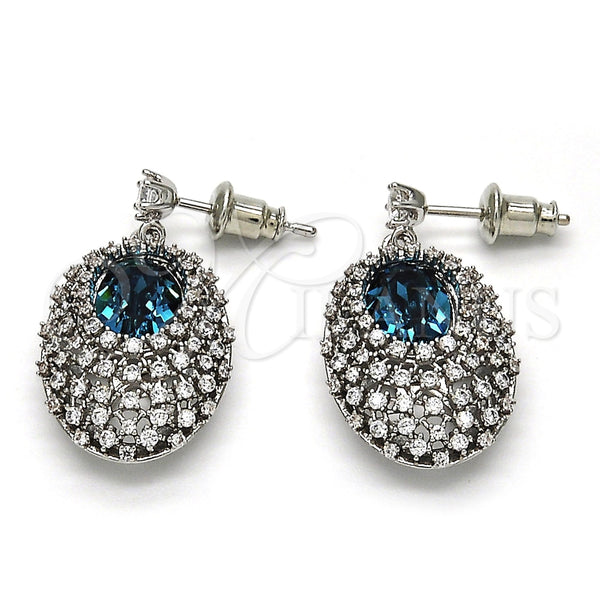 Arete Colgante 02.26.0140 Rodio Laminado, con Zirconia Cubica Blanca y Swarovski Elements Indicolite, Pulido, Rodinado