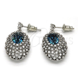 Arete Colgante 02.26.0140 Rodio Laminado, con Zirconia Cubica Blanca y Swarovski Elements Indicolite, Pulido, Rodinado