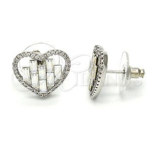 Arete Dormilona 02.26.0141.1 Rodio Laminado, Diseño de Corazón, con Swarovski Elements Crystal y Cristal Blanca, Pulido, Rodinado