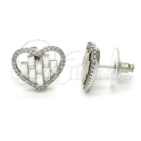 Arete Dormilona 02.26.0141.1 Rodio Laminado, Diseño de Corazón, con Swarovski Elements Crystal y Cristal Blanca, Pulido, Rodinado