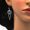 Arete Largo 02.26.0155 Rodio Laminado, Diseño de Gota y Flor, con Swarovski Elements Tanzanite y Zirconia Cubica Blanca, Pulido, Rodinado