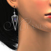 Arete Largo 02.26.0155 Rodio Laminado, Diseño de Gota y Flor, con Swarovski Elements Tanzanite y Zirconia Cubica Blanca, Pulido, Rodinado