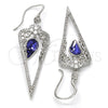 Arete Largo 02.26.0155 Rodio Laminado, Diseño de Gota y Flor, con Swarovski Elements Tanzanite y Zirconia Cubica Blanca, Pulido, Rodinado