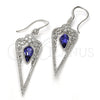 Arete Largo 02.26.0155 Rodio Laminado, Diseño de Gota y Flor, con Swarovski Elements Tanzanite y Zirconia Cubica Blanca, Pulido, Rodinado