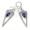 Arete Largo 02.26.0155 Rodio Laminado, Diseño de Gota y Flor, con Swarovski Elements Tanzanite y Zirconia Cubica Blanca, Pulido, Rodinado