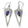 Arete Largo 02.26.0155 Rodio Laminado, Diseño de Gota y Flor, con Swarovski Elements Tanzanite y Zirconia Cubica Blanca, Pulido, Rodinado