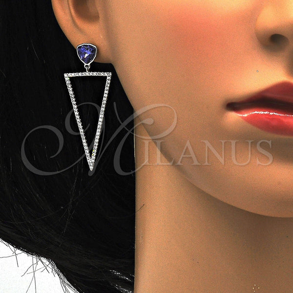 Arete Colgante 02.26.0156 Rodio Laminado, con Zirconia Cubica Blanca y Swarovski Elements Tanzanite, Pulido, Rodinado