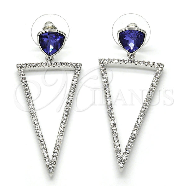 Arete Colgante 02.26.0156 Rodio Laminado, con Zirconia Cubica Blanca y Swarovski Elements Tanzanite, Pulido, Rodinado