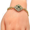 Pulsera Elegante 03.217.0004.1.07 Oro Laminado, con Verde and Blanca Zirconia Cubica, Pulido, Tono Dorado (08 MM Thickness, 7 Inches Length)