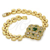 Pulsera Elegante 03.217.0004.1.07 Oro Laminado, con Verde and Blanca Zirconia Cubica, Pulido, Tono Dorado (08 MM Thickness, 7 Inches Length)