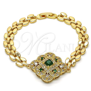 Pulsera Elegante 03.217.0004.1.07 Oro Laminado, con Verde and Blanca Zirconia Cubica, Pulido, Tono Dorado (08 MM Thickness, 7 Inches Length)