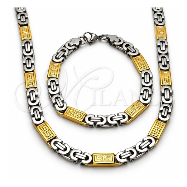 Collar y Pulsera 06.116.0009.22 Acero Inoxidable, Diseño de Llave Griega, Pulido, Dos Tonos