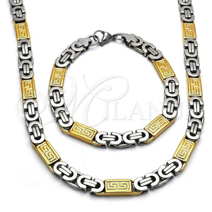 Collar y Pulsera 06.116.0009.22 Acero Inoxidable, Diseño de Llave Griega, Pulido, Dos Tonos