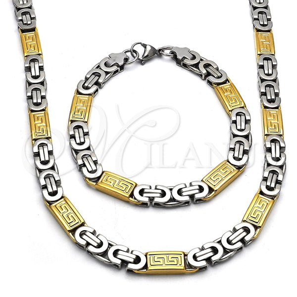 Collar y Pulsera 06.116.0009.22 Acero Inoxidable, Diseño de Llave Griega, Pulido, Dos Tonos