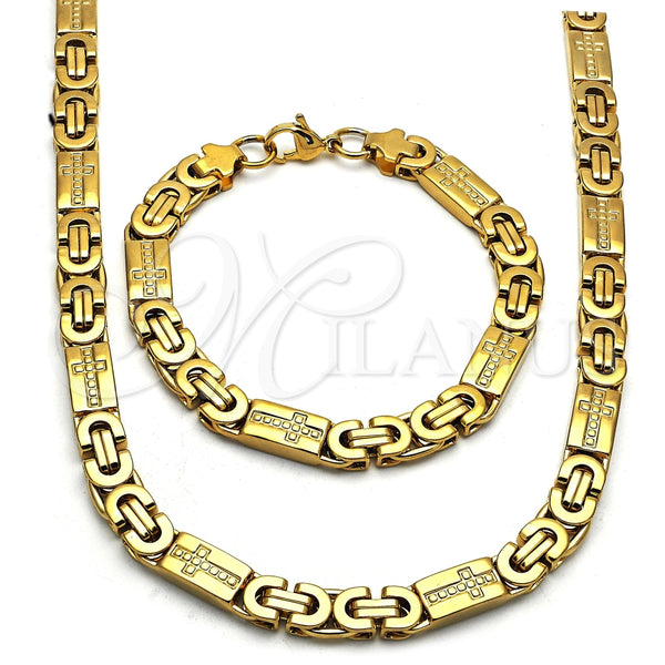 Collar y Pulsera 06.116.0010.22 Acero Inoxidable, Diseño de Cruz, Pulido, Tono Dorado