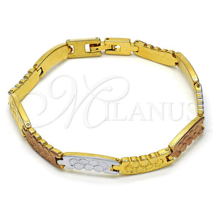 Pulsera Solida 03.102.0030.08 Oro Laminado, Pulido, Tres Tonos (8 Inches Length)