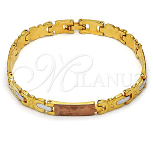 Pulsera Solida 03.102.0031.08 Oro Laminado, Diseño de Elefante, Pulido, Tres Tonos (07 MM Thickness, 8 Inches Length)