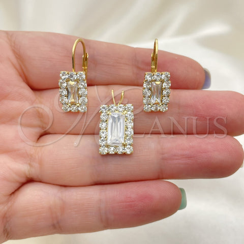 Juego de Arete y Dije de Adulto 5.057.014 Oro Laminado, con Blanca and Blanca Zirconia Cubica, Pulido, Tono Dorado